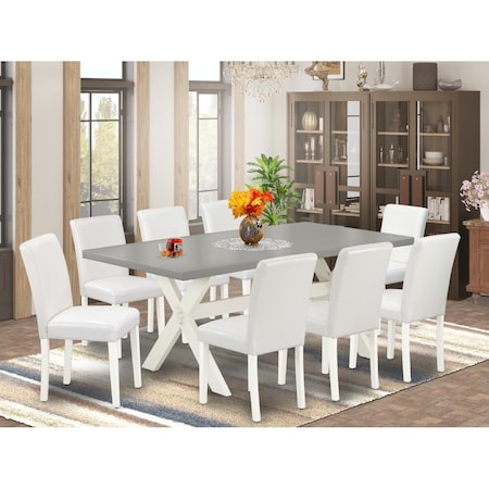 East West Furniture 9 Piece X-Style Awesome Dining Set - Linen White X097AB264-9